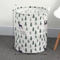 Collapsible canvas laundry basket featuring dark blue reindeer and green pine tree prints - Deer Forest / 35*41cm (45L)