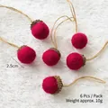 Pack of 6 handmade rose red wool felt acorn ornaments with natural pinecone caps - Pack of 6 (Approx. 10g) / Red