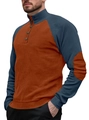 Herren Cord-Sweatshirt mit Stehkragen und Raglanärmeln in Orange-Blau-Kontrastfarben - S / Kaffee/Navy