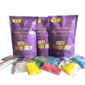 Purple bag of 180g cat litter deodorizing beads with multi-colored sample packets - 180g (Deodorant Gift Set)