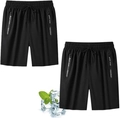 Men's loose quick-dry black running shorts with cooling ice effect and zipper pocket - M / Black And Black