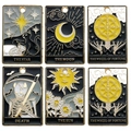 6-piece dark tarot metal charms set with sun, moon and star enamel designs on white background - Star Moon Enamel Tarot Card Style (sn582)