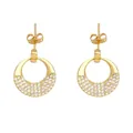 Golden C-shaped earrings with heart LOVE pendant and sparkling white zircon pavé - Style D - Gold Hollow Open Hoop Zircon Pendant Earrings