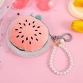 Pluche watermeloen portemonnee met witte parelketting en een gouden haakje - Watermeloen
