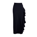 Elegant black high-waist maxi dress featuring layered ruffles on the side for dynamic movement - Sarong