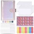 Pink holographic A6 PU leather budget binder with zipper envelopes and stickers - Starry Purple Glitter Set