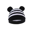Newborn black and white striped knit beanie with cute bear ear details in soft cotton - One Size / Black & White Stripes