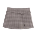 Mini-jupe à carreaux marron pour femme avec ceinture assortie en vue à plat - XS / Carreaux