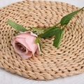 Single artificial pink rose with vintage gradient petals and realistic green leaves - Grey Pink