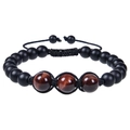 Detail of hand-woven bracelet with red tiger eye beads and black frosted stones - Red Tiger Eye Bracelet