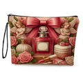 Borsa da trucco floreale con stampe di profumi vintage e rose, cinturino da polso nero - Design Cupido Retro e Profumo (xy-059-2) / Con Cinturino da Polso
