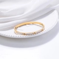 Elegant gold titanium steel bangle with white shell inlay and sparkling cubic zirconia - Gold