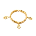 Vergoldetes Edelstahlperlenarmband mit Hamsa-Hand und Evil-Eye-Anhängern - Goldener Perlmuttschmuck Mit Drei Hamsa-Händen Und Teufelsauge (KB148871-Z)
