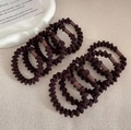 Set of 10 elastic dark brown fabric scrunchies with telephone cord style core - Wave Style / Dark Coffee (1pc)