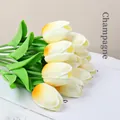 Bouquet of 10 champagne PU tulips with realistic texture and vibrant green stems - Champagne