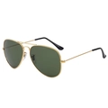 Classic aviator sunglasses with gold metal frame and dark green lenses in side view - Gold Frame Dark Green Lenses