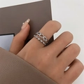 Silver heart shaped ring set with cubic zirconia stones for layered stacking look - Silver - Heart Two-piece Set
