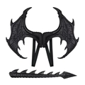 Set costume da drago nero per bambini con ali texturizzate e coda a punta per cosplay - Nero