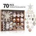 Set de 70 adornos para árbol de Navidad en oro champán y blanco con estrella - Juego de estrella de copa y varios colgantes / Oro champán