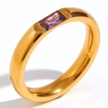 18K gold-plated stainless steel ring with February purple amethyst stone detail - Rectangle Rhinestone Birthstone Ring - Amethyst Purple (Size 7)