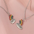 Rainbow Best Friends heart necklace set with silver pendants on pink fabric - Rainbow Cloud Puzzle Style (3904+3905)