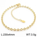 Gouden roestvrijstalen enkelbandje met platte gegraveerde ringen en karabijnsluiting - Gouden Stijl (KJ3713-Z)