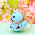 Creative rhinestone duck keychain in blue with golden crown for handbags and car keys - Blue Duck