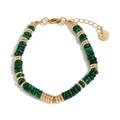 Bracciale di perline placcato oro 18 carati con pietre di malachite verde e dischi - Oro-Malachite