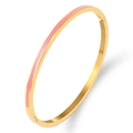 Detail of 3mm gold titanium steel bangle featuring an elegant pink enamel inlay finish - 3mm / Gold Pink