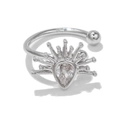 Anello in argento regolabile con zircone a goccia e design a corona radiante - EGJ0003 Argento