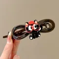 Pince à cheveux vintage française avec chat noir, béret rouge et design en forme de 8 - Pince Torsadée Dessin Animé en Forme de 8 / 11cm / Chat Noir