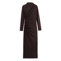 Detailansicht kaffeebraunes Midi-Kleid mit langen Ärmeln und seitlicher Raffung - XS / Dunkelbraun