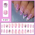 Unghie finte a farfalla viola a mandorla con glitter e motivi a linee ondulate - Stile Farfalla Onda Rosa Viola (Y-217)