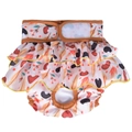 Pink dog sanitary pants with forest mushroom print and ruffled skirt for female dogs - XS / Light Coffee