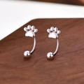 925 silver plated cat paw screw back stud earrings with a polished metallic finish - Paw Print Style (A255)