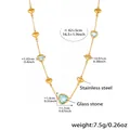 Golden stainless steel heart necklace with light blue glass stones and multiple charms - Blue Heart/Gold Chain