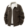 Herren Cordjacke in Dunkelbraun mit weißem Lammfellkragen und Reißverschluss - S / Kaffeebraun