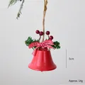 5cm red Christmas metal bell with plaid bow, pine needles, berries and jute rope - Red Bell