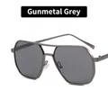 Gafas de sol de aviador gris plomo con montura geométrica de metal y doble puente - Gris Pistola