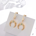 Elegant gold-plated croissant moon earrings featuring a green turquoise stone on white stand - Gold Style (ER-588)