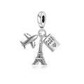 Pendentif de voyage en argent avec avion, tour Eiffel et passeport pour bracelet DIY - Avion Tour Passeport