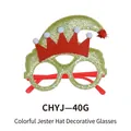 Colorful jester hat themed Christmas party glasses with gold glitter and red pom-poms - Golden Colorful Large Elf Hat Glasses