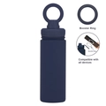 Matte dark blue stainless steel sports water bottle with magnetic booster ring phone holder - Indigo Blue