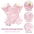 Elegant pink satin bridal gloves with pleated wrist design and white pearl charm detail - One Size / Pink