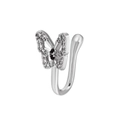 Minimalist U-shaped butterfly non-piercing nose ring with rhinestones and black stones - Silver