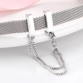 Silver S925 mesh bracelet with rectangular slider buckle and secure safety chain accessory - Dual Slider Safety Chain (PP0037)