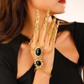 Bracciale ad anello vintage dorato con pietre nere e armature per dita a filigrana - Armatura per Dita Bracciale ad Anello (5754)