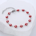 Pulsera de acero inoxidable con cuentas de esmalte de ojo turco rojo y cierre de langosta - Rojo