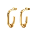 Orecchini a cerchio ovali minimalisti in acciaio inossidabile dorato 18K con filo avvolto - Stile a Forma di U con Perno a Saldare Ovale (MS-039) / Oro