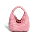 Pink hand-woven leather hobo bag in a stylish crescent shape with an integrated top handle - Pink